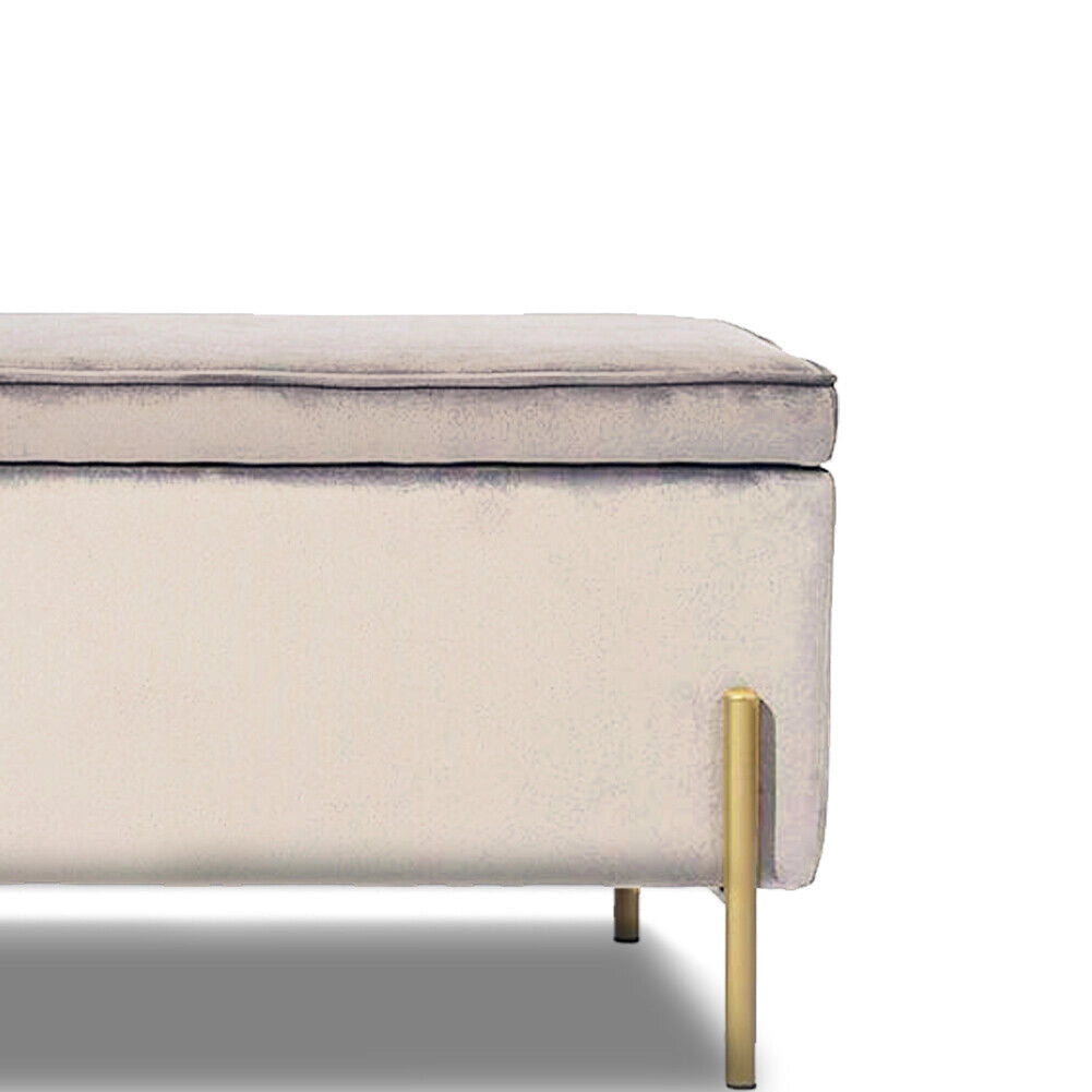 Cassapanca Pouf Contenitore Panca Sgabello Poggiapiedi Tessuto Velluto 105x44 H45cm Beige