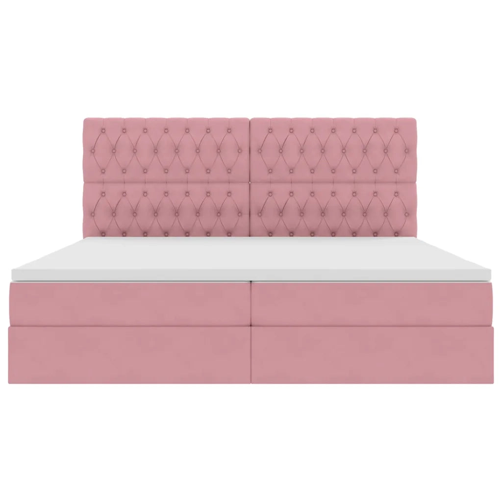 Letto con contenitore e materasso Rosa 200 x 200 cm Velluto