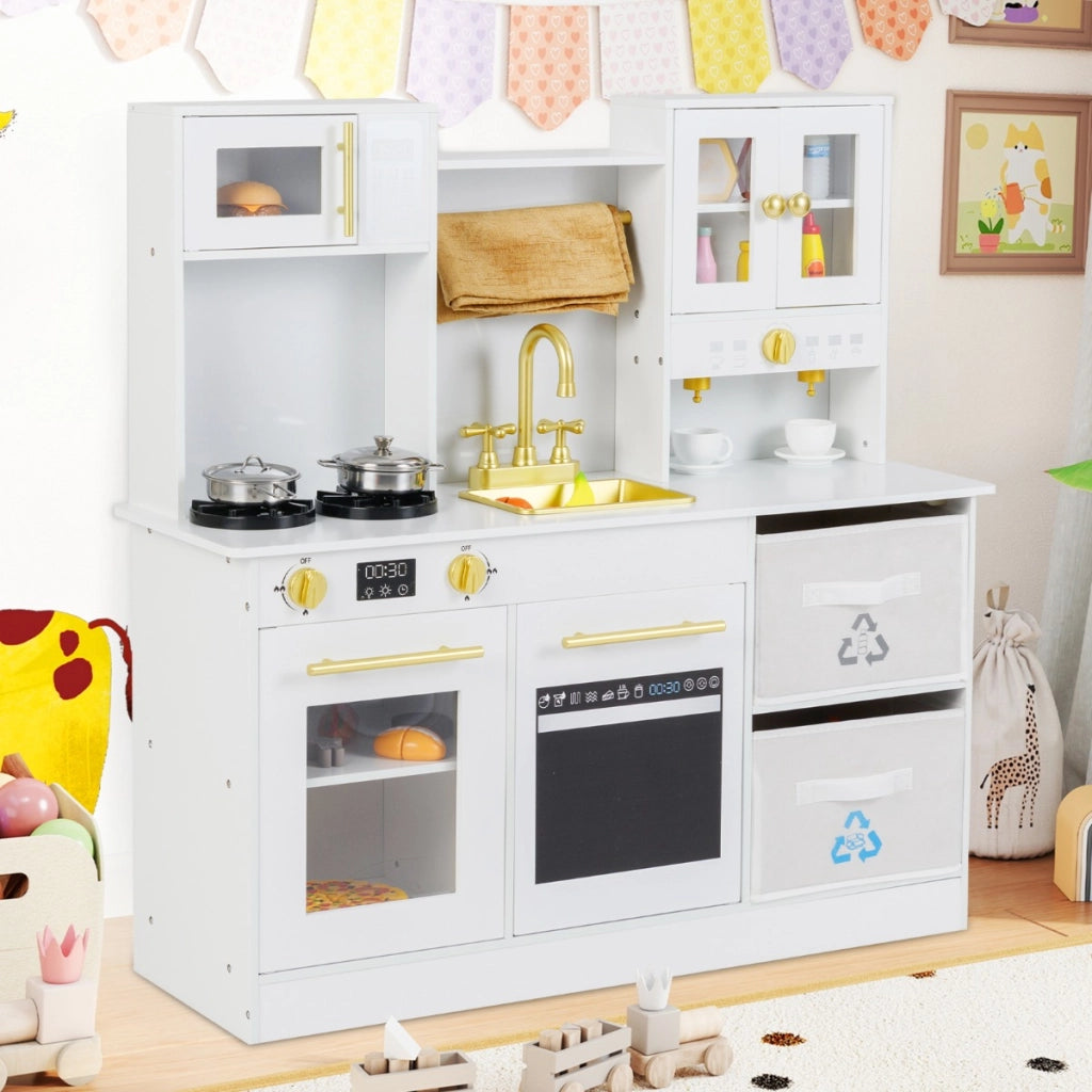 Cucinetta in legno con fornelli con suoni e luci e macchina da caff¨¨, Gioco cucina di ruolo per bambini 3+ anni Bianco