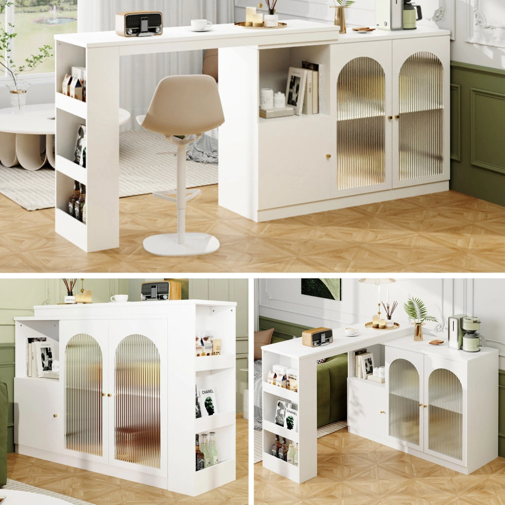 Mobile bar girevole 360° con ante in vetro, bianco