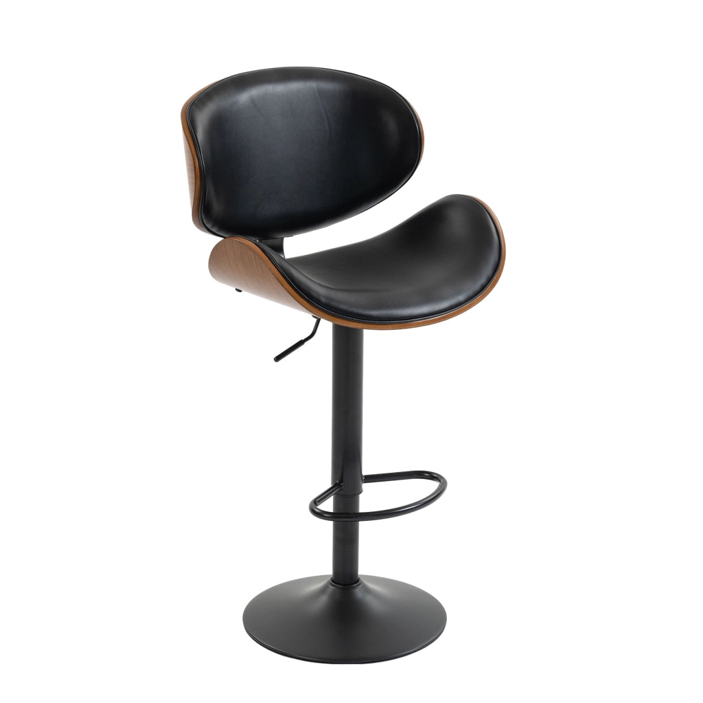 Sgabello da bar girevole e regolabile in altezza in PU nero; schienale ergonomico