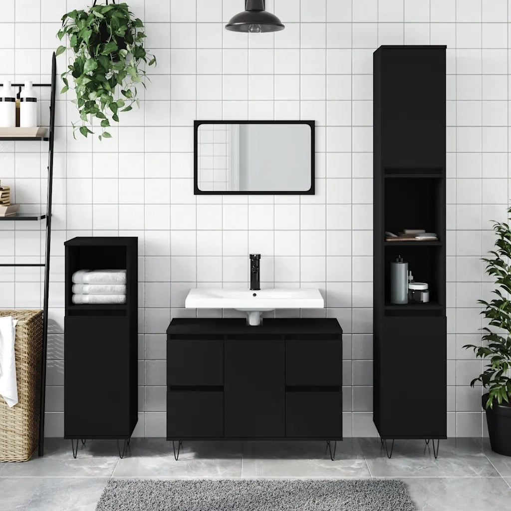 Mobile da Bagno | Armadio da bagno Nero 80x33x60 cm in Legno Multistrato