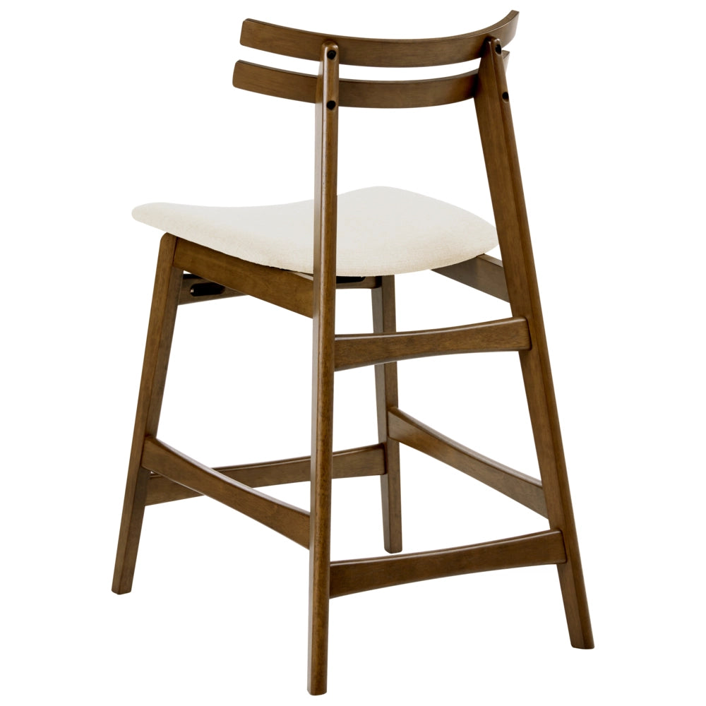 Set di 2 sedie da pranzo in tessuto bianco sporco e struttura in legno marrone senza braccioli con seduta