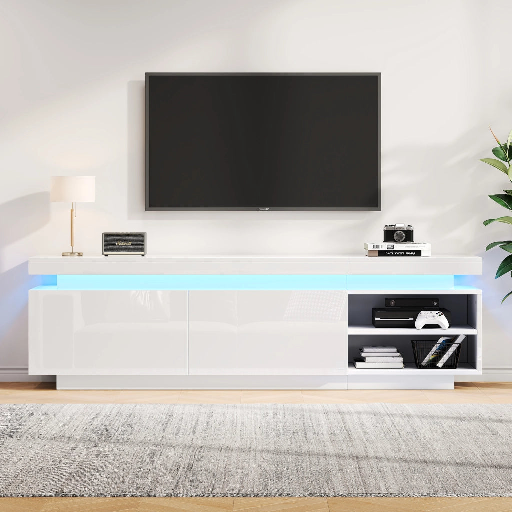 Mobile TV con 2 ante e LED - per soggiorno - 170×35×50 cm - bianco