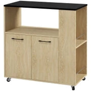 Carrello da Cucina in Truciolato con Ripiano Aperto, Armadietto a 2 Ante e Scaffale Laterale, 75x40x80.5 cm