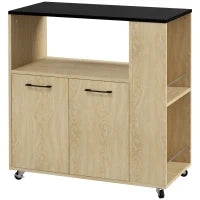 Carrello da Cucina in Truciolato con Ripiano Aperto, Armadietto a 2 Ante e Scaffale Laterale, 75x40x80.5 cm