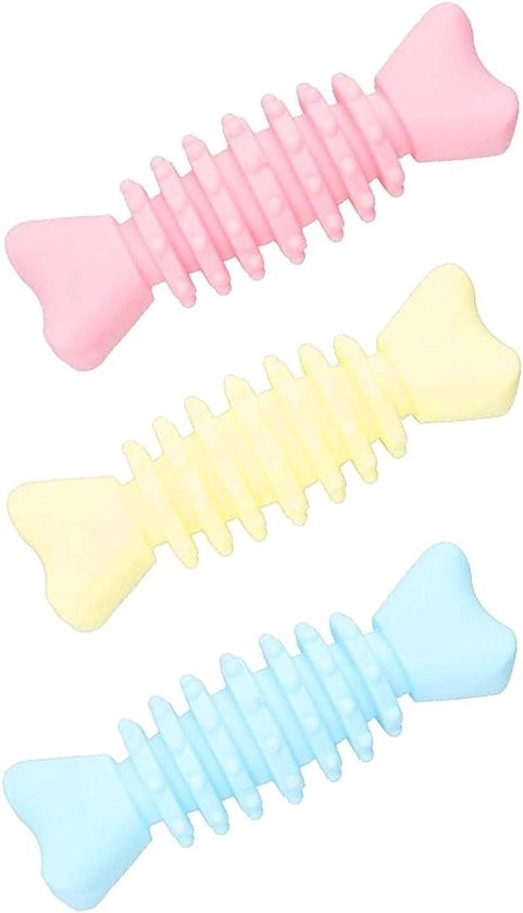 Giocattolo in gomma per cani - Cura dentale - Giocattolo per pulizia dentale - Blu, Rosa, Giallo