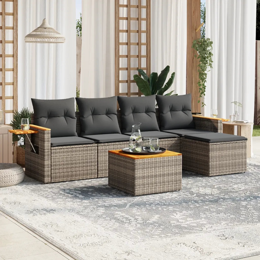 Set Divano da Giardino 6 pz con Cuscini Grigio in Polyrattan 3259169