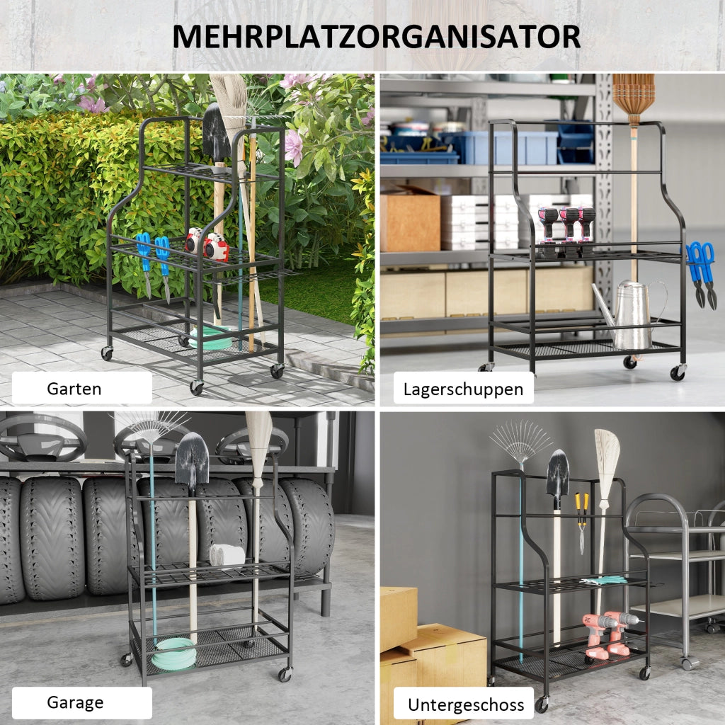 Organizzatore per attrezzi da giardino 3 livelli ¨C zephmum ¨C 77x40x97 cm nero