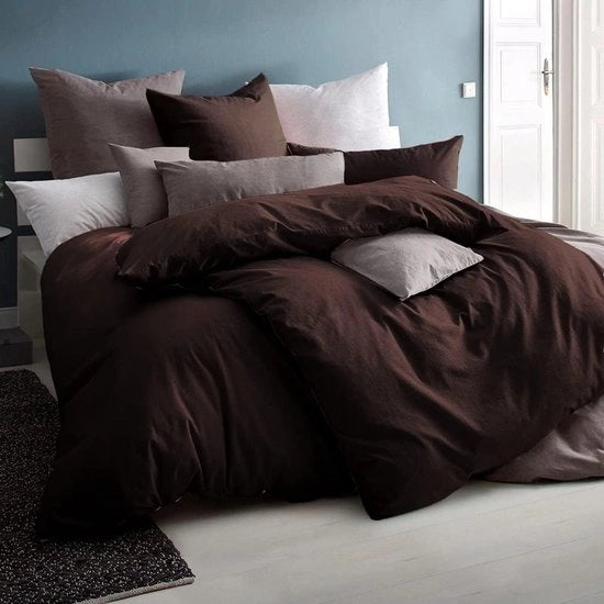 Set di lenzuola, 135 x 200 cm, 4 pezzi, marrone, set di lenzuola in microfibra, senza stiratura e senza pieghe, copriletto di 2 + cuscini di 2 80 x 80 cm con chiusura a zip