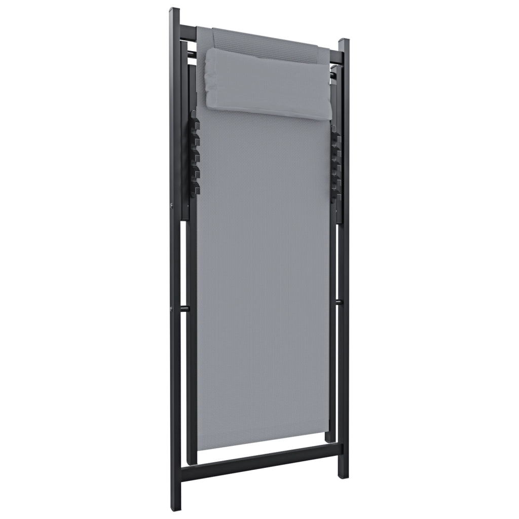 Sedia Leggera Da Giardino Con Schienale Regolabile 5 Posizioni Pieghevole Ergonomica Con Cuscino Traspirante Struttura Nera In Alluminio Da Esterno Piscina Mare Portata Massima 160 Kg Grigio