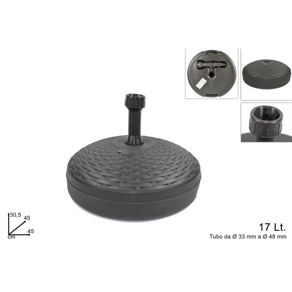 Trade Shop - Base Per Ombrellone Effetto Midollino ø45xh30.5cm Capacità 17lt Per Pali Da ø33 A ø48mm -