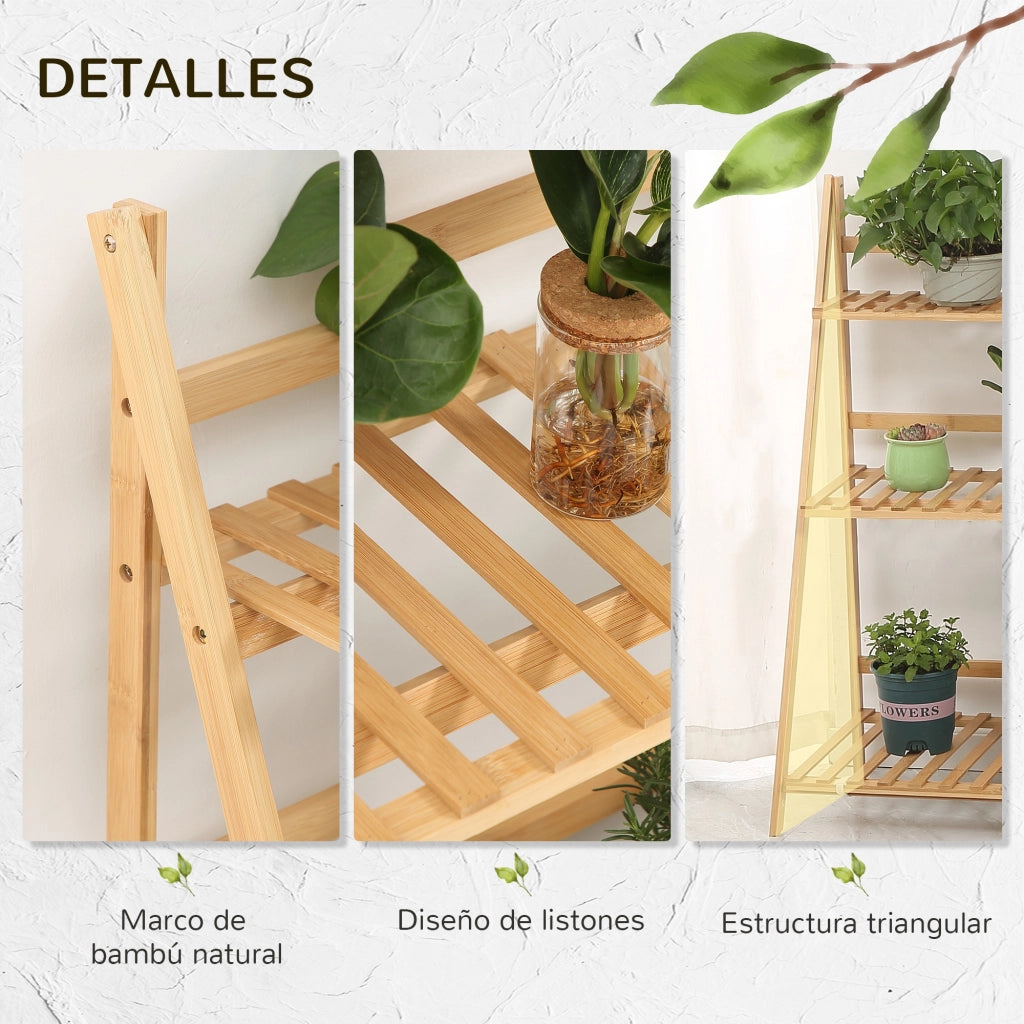 Scala per Piante in Bamb¨´ Pieghevole per Interni ed Esterni ¨C zephmum ¨C 100x39x97 cm Naturale