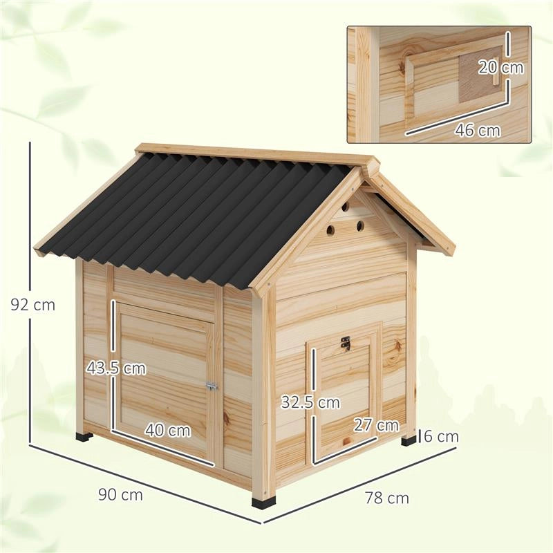 CASETTA PER ANATRE DA ESTERNO CON RAMPA, FONDO RIMOVIBILE E FORI DI VENTILAZIONE, 78X90X92 CM, LEGNO