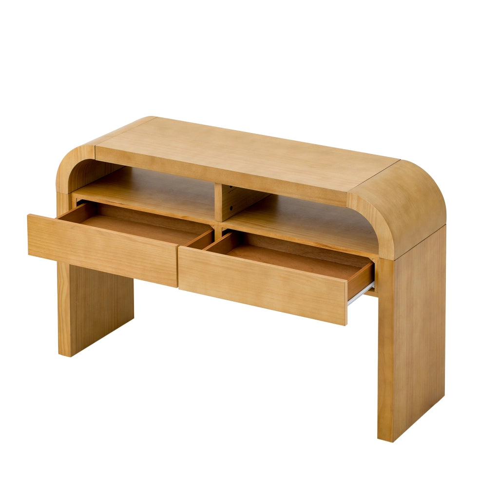 Consolle con 2 cassetti e vani aperti, piedi regolabili, per ingresso e soggiorno, in MDF, naturale 120 × 35.5 × 76.5 cm