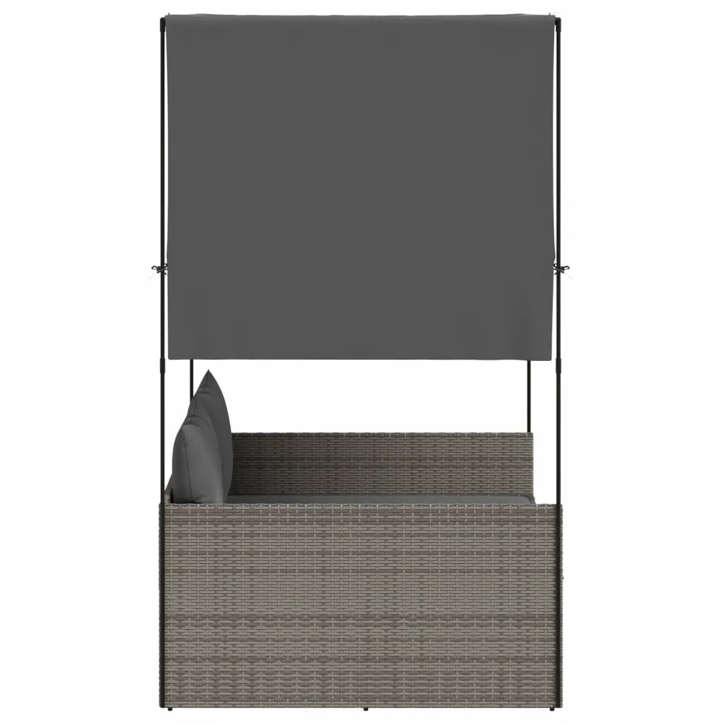 Lettino Prendisole Doppio Tetto e Tende Grigio in Polyrattan 4002757