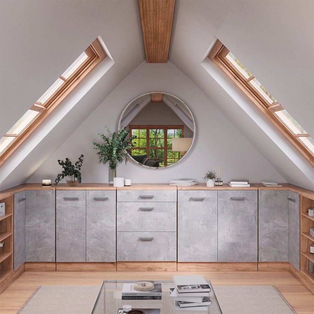 Mobile per mansarda Rion Calcestruzzo/Rovere dorato 60 x 83.8 cm senza inclinazione con 2 ante Vicco