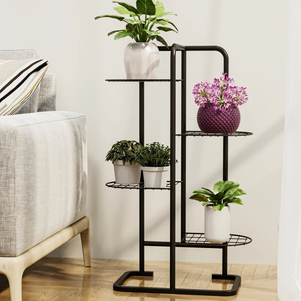 Stand Portapiante Pedersöre a 4 Piani Portavasi in Metallo Nero [en.casa]