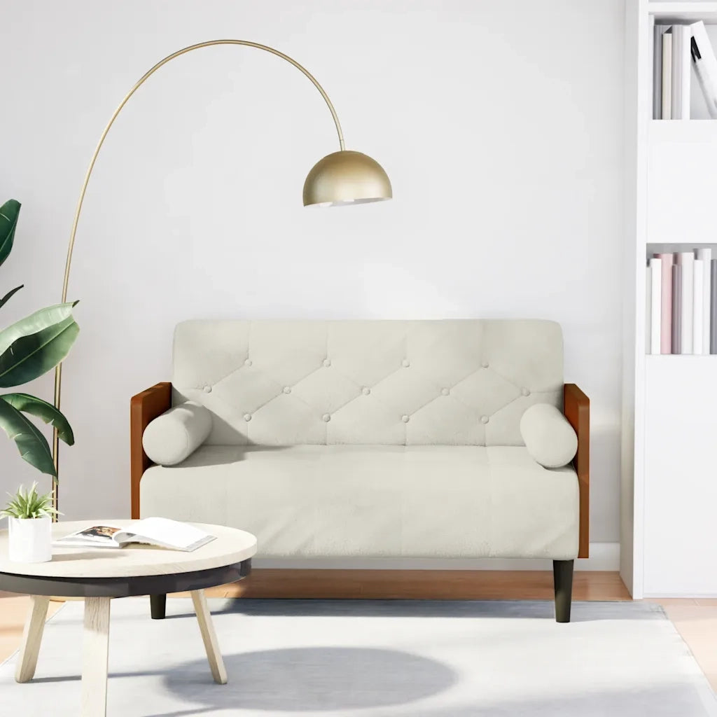 Divano Divanetto con Cuscini-Sofa Bolster Crema 110 cm Velluto