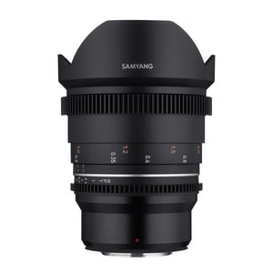 SAMYANG MF 14mm T3.1 VDSLR MK2 MFT - obiettivo ultragrandangolare veloce T3.1 per cine e video con innesto MFT, lunghezza focale fissa di 14 mm, cerchietti di messa a fuoco nero