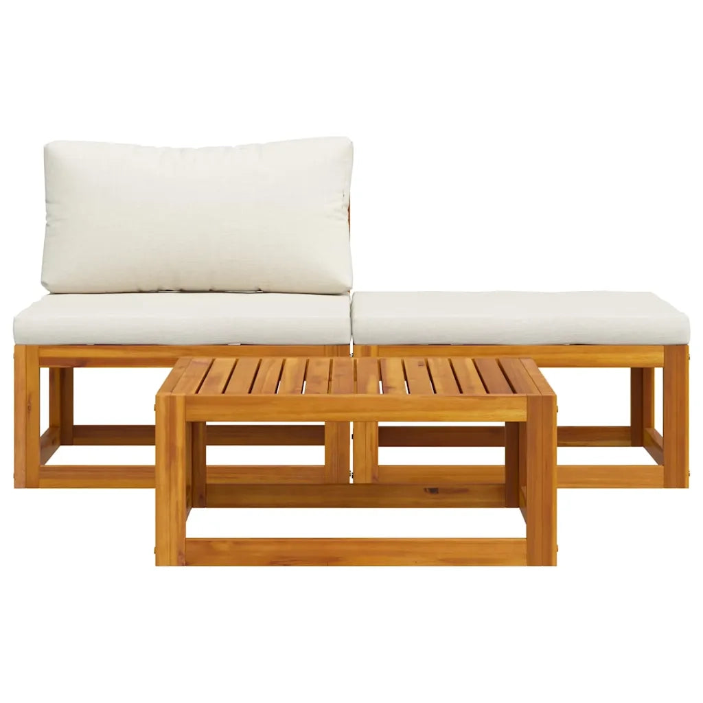 Set Divani da Giardino 3 pz con Cuscini Crema in Legno Acacia 311855