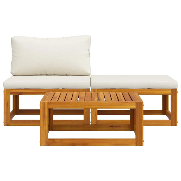 Set Divani da Giardino 3 pz con Cuscini Crema in Legno Acacia 311855