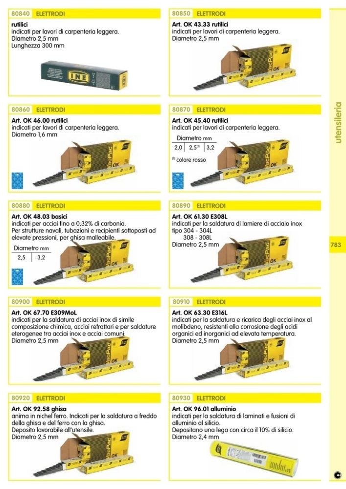 1cf esab elettrodi rutilici 43.33 mm.2,5 pz.240 kg.4,2 gr cod:ferx.40313