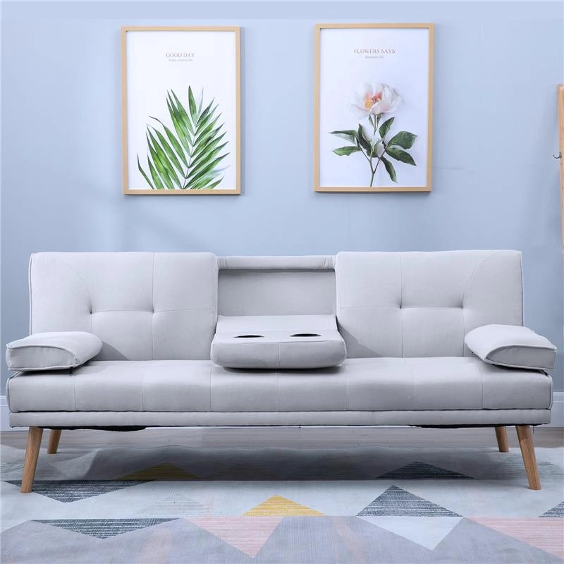 DIVANO LETTO CON TAVOLINO A RIBALTA E PIEDINI IN LEGNO 181X77X72 CM GRIGIO