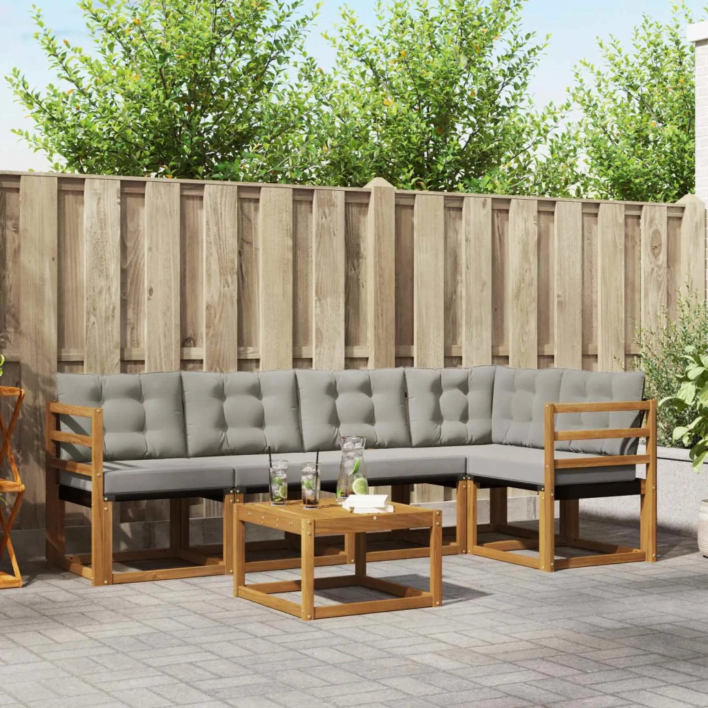 Set di divani da esterno 6 pcs Grigio Naturale e Chiaro