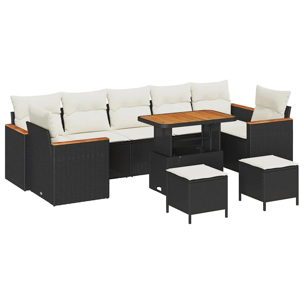 Set Divano da Giardino con cuscino 10 pcs Nero Poly Rattan