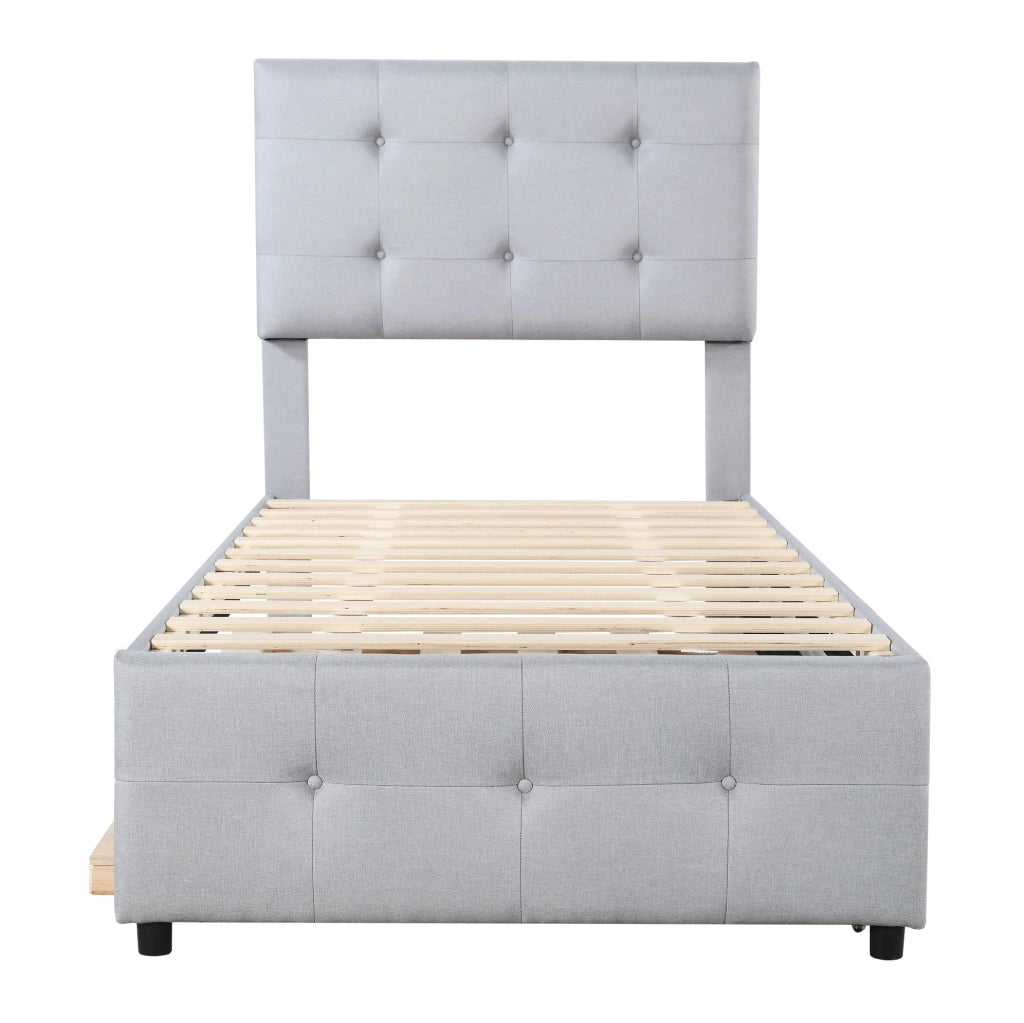 Letto imbottito 90x200 cm con letto estraibile e testiera regolabile in tessuto di lino grigio