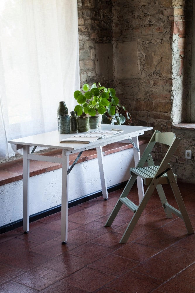 Tavolo Pieghevole Salvaspazio 80x80x74,5-76 cm Party in Legno e Laminato Bianco