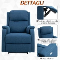 Poltrona Reclinabile con Poggiapiedi, in Tessuto Effetto Lino, Legno e Metallo, 77x91x106 cm, Blu