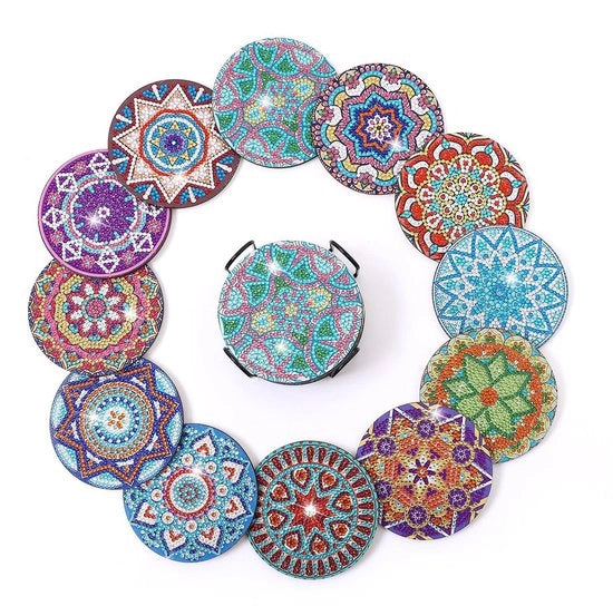 12 pezzi di supporti per pittura con diamanti con contenitore, pittura con diamanti per adulti, supporti DIY riutilizzabili per mandala con diamanti e strumenti di montaggio per bicchieri, vasi e decorazioni di candele