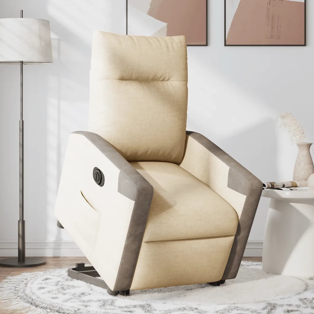 Poltrona Alzapersona Reclinabile Elettrica Crema in Tessuto