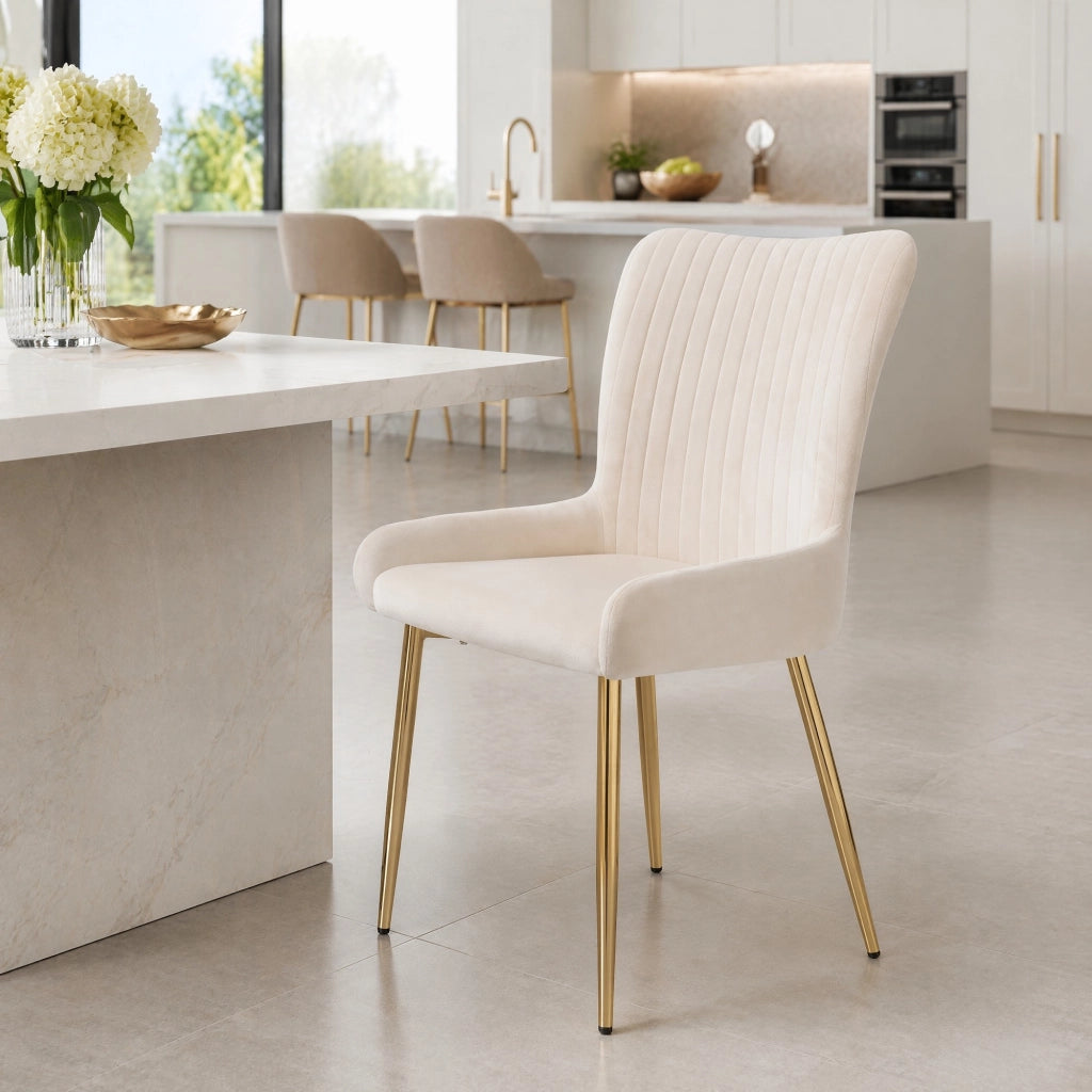 SEDIA da pranzo in velluto beige e oro, Set da 6 pezzi