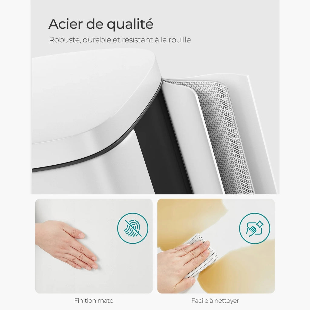 Pattumiera a pedale da cucina 35 x 23,8 x 63 cm in acciaio inox con secchio interno in plastica capacità 30 litri coperchio con chiusura ammortizzata antiodore argento metallizzato 12_0007201