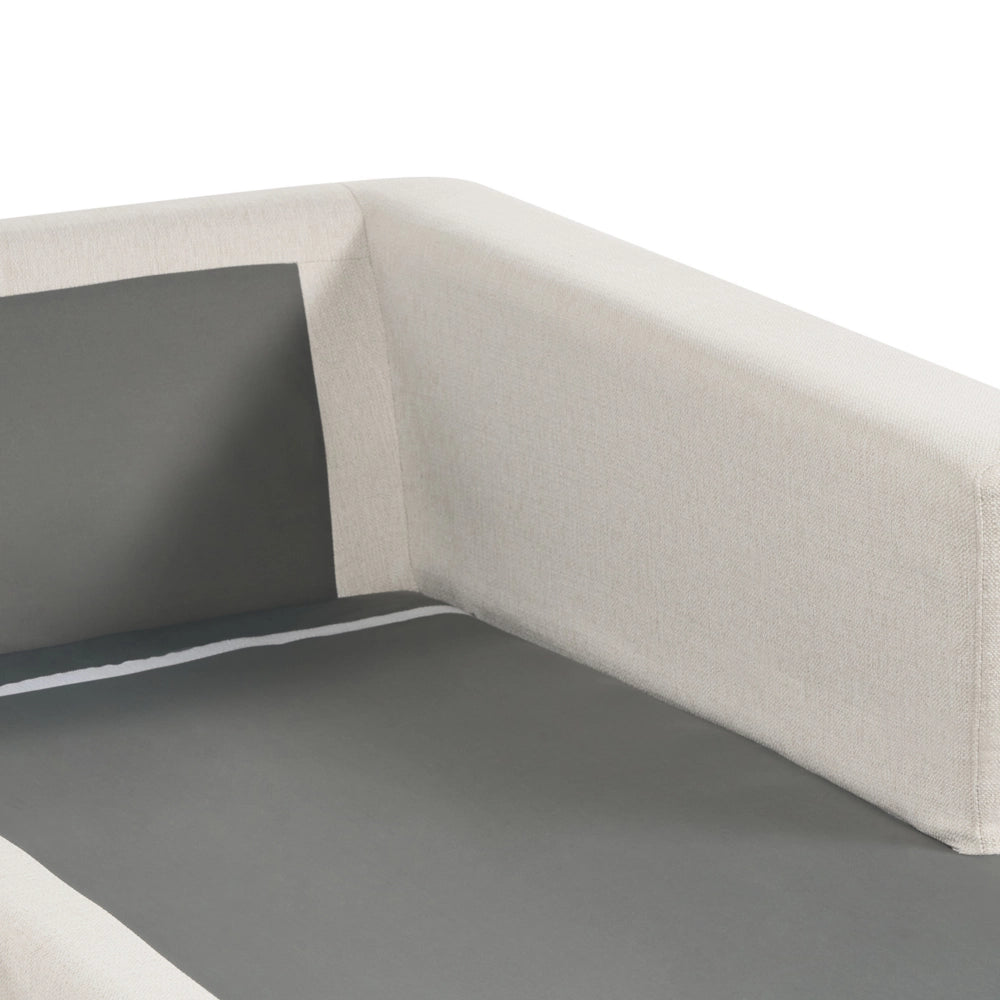 Divano ad angolo Beige Chiaro Tappezzato in poliestere Moderno a U 5 posti con pouf Cuscini extra Schienale imbottito
