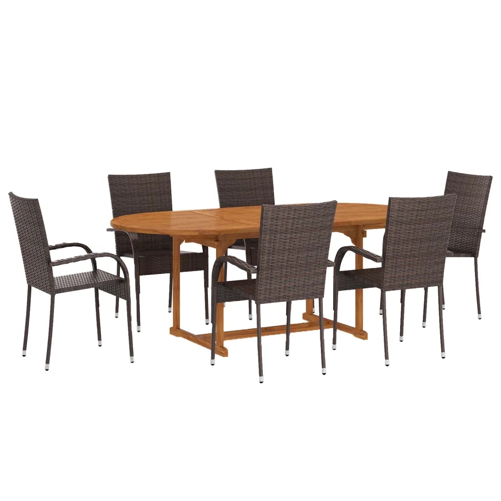 Set Mobili da Pranzo Giardino 7 pz in Polyrattan Marrone cod mxl 46811