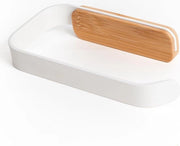Sostegno per carta igienica 'Leif', senza perforazione (autoadesivo), in acciaio inossidabile e legno di bambù reale, supporto per carta igienica/rotolo per bagno, materiale: materiale mat wit