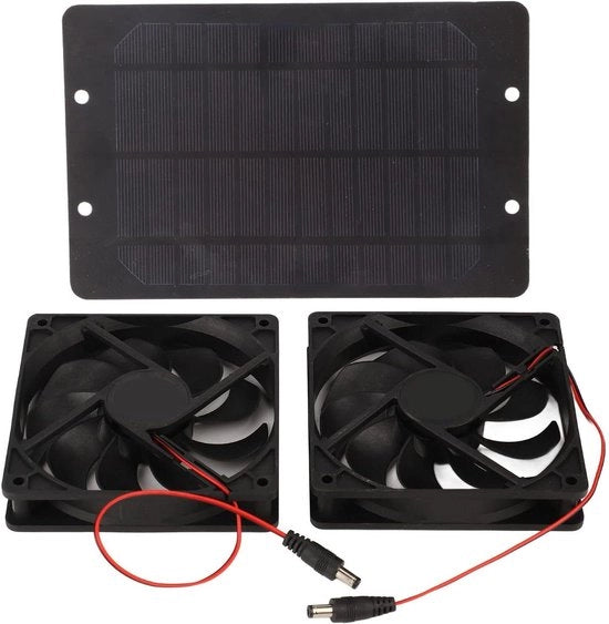 Pannello Fotovoltaico con Ventilatore Doppio - 10 W - 12 V - Esterno - Capannone - Serra - Autoportante