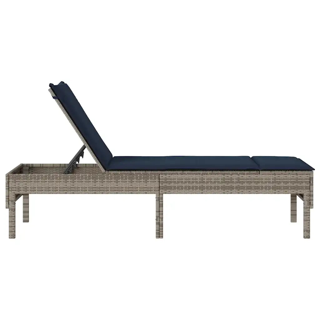 Lettino Prendisole con Cuscino Grigio 55x200x44cm in Polyrattan