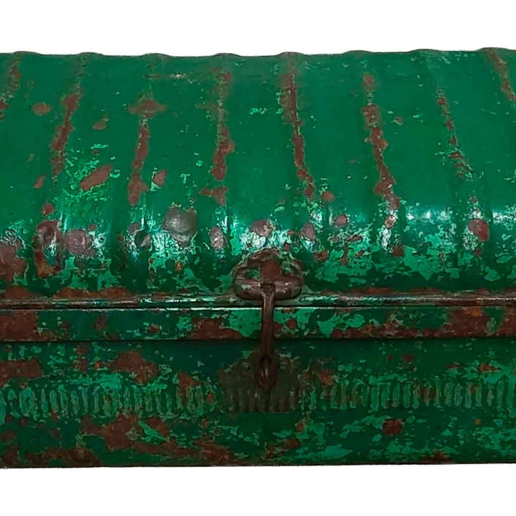Valigia metallo artigianale verde 67x37x25h cm