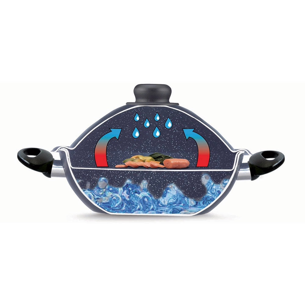 Pentola Wok Vesuvio 24 Cm Antiaderente Per Cottura a Vapore Rivestimento in Pietra Ecostone Silex Nero