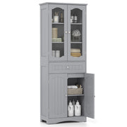Armadio da bagno alto-Mobiletto da bagno 160cm con 2 porte in vetro 2 ripiani regolabili e 1 cassetto, Mobile autonomo per cucina Grigio