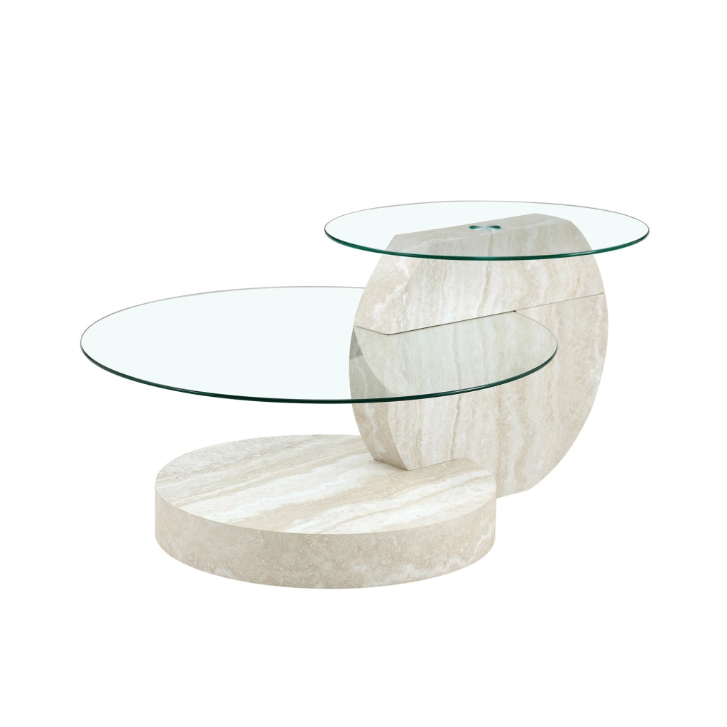 Tavolino da caffè 78.5x78.5x24.5 cm a due ripiani in MDF e vetro grigio chiaro