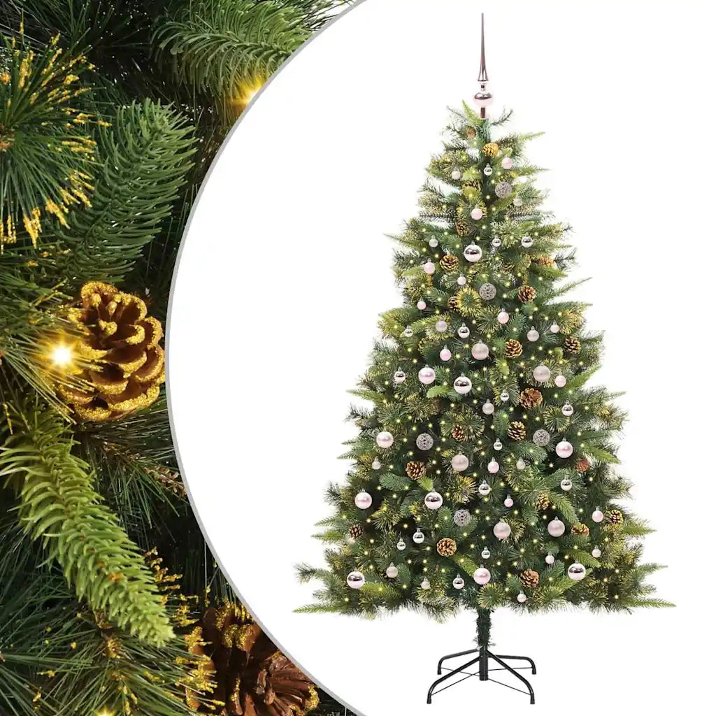Albero di Natale artificiale pieghevole con coni Verde 210 cm 3395100