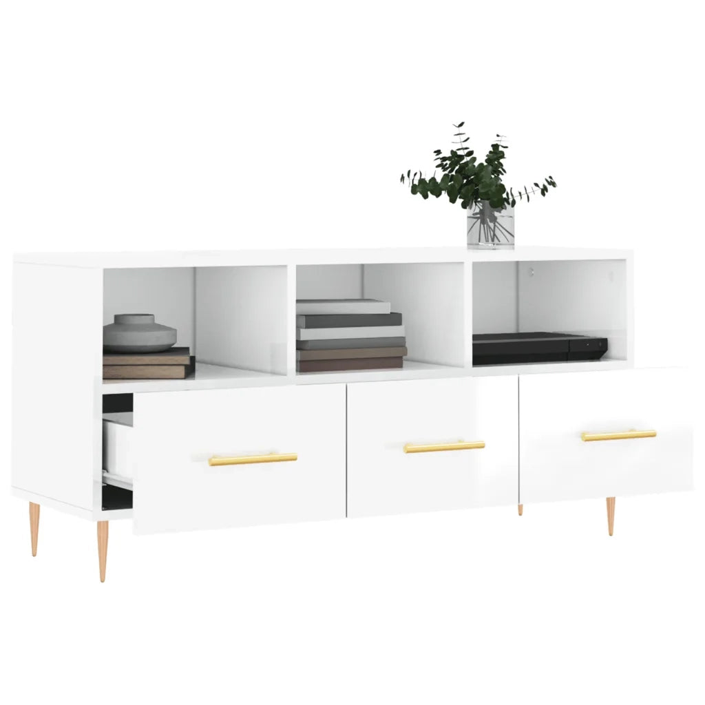 Mobile Porta TV Bianco Lucido 102x36x50 cm in Legno Multistrato 829022