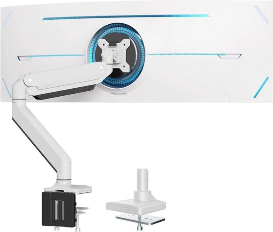 Monitor Standaard - Braccio per Monitor Ultrawide per Schermi Piani/Curvi Supporto a Movimento Completo fino a 18 kg con VESA 75/100 mm - Bianco