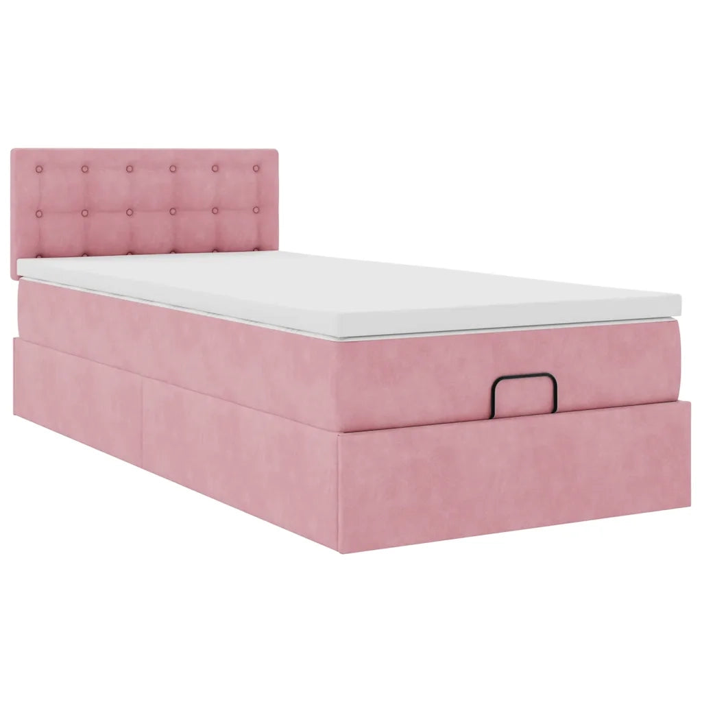 Struttura Letto Pouf con Materasso Rosa 90x190 cm in Velluto 3312739